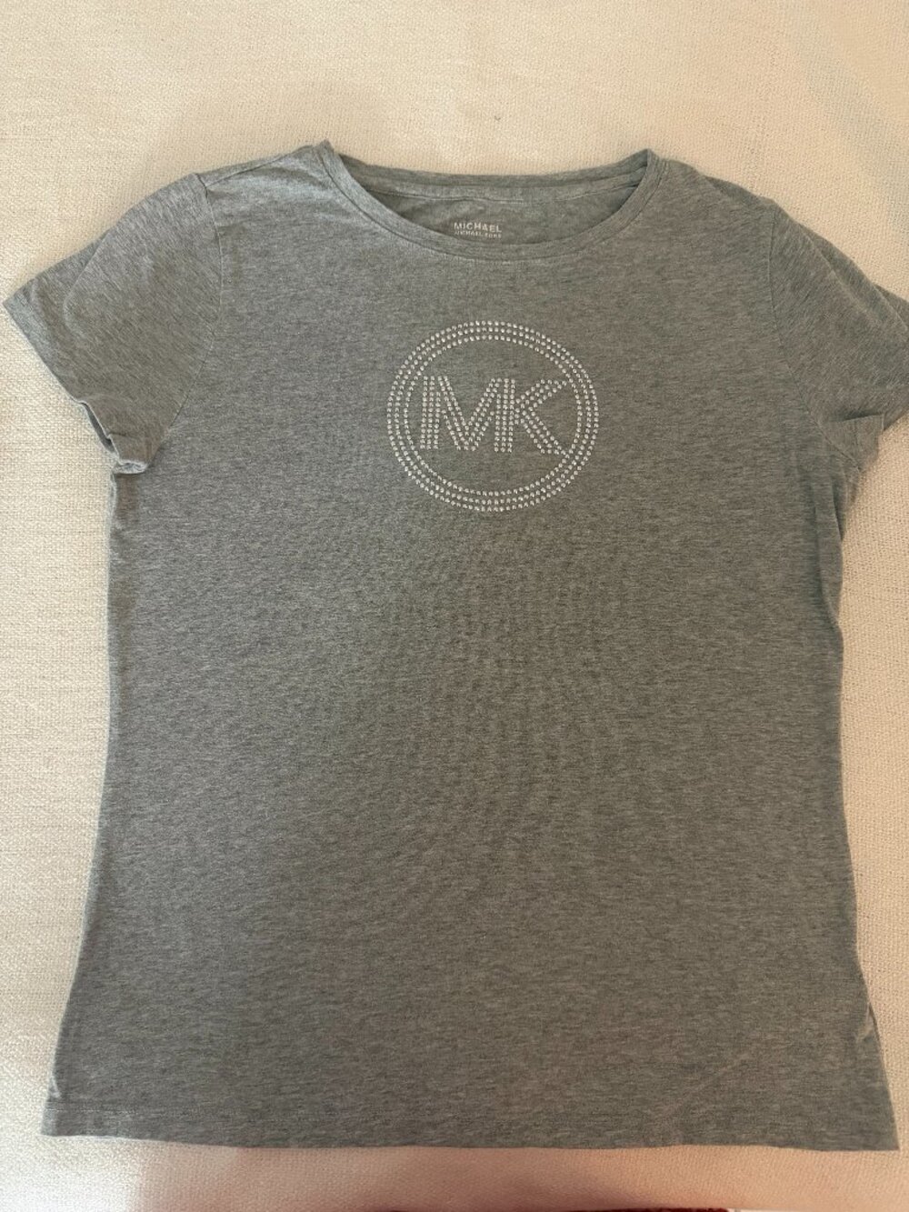 Michael Kors Gray Rhinestone Logo T-Shirt – Size PM